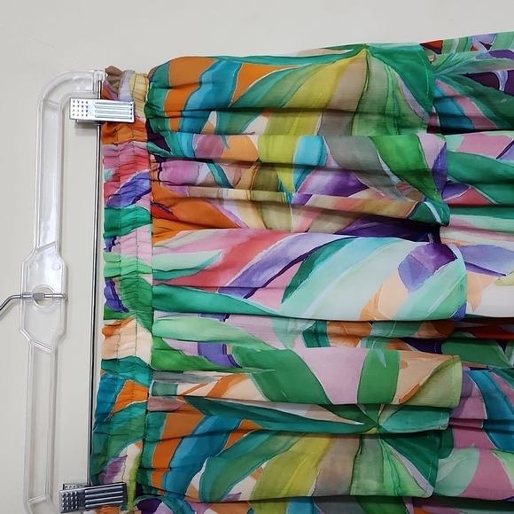 Lavender Brown Ruffled Tiered Tropical Print Multi Mini Skirt - Picture 2 of 6